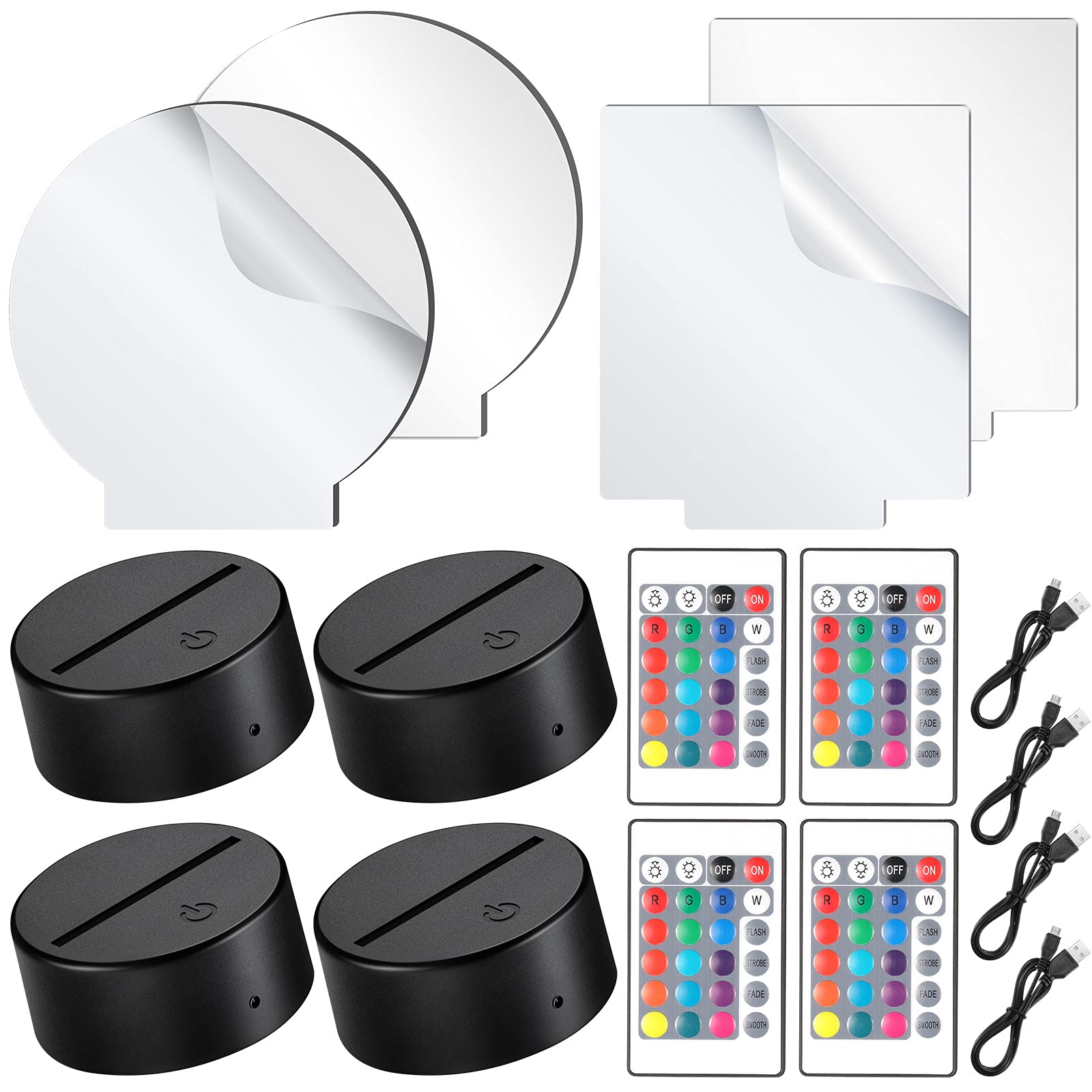 Honoson 4-piece night light base with soft glow showcasing engraved acrylic art