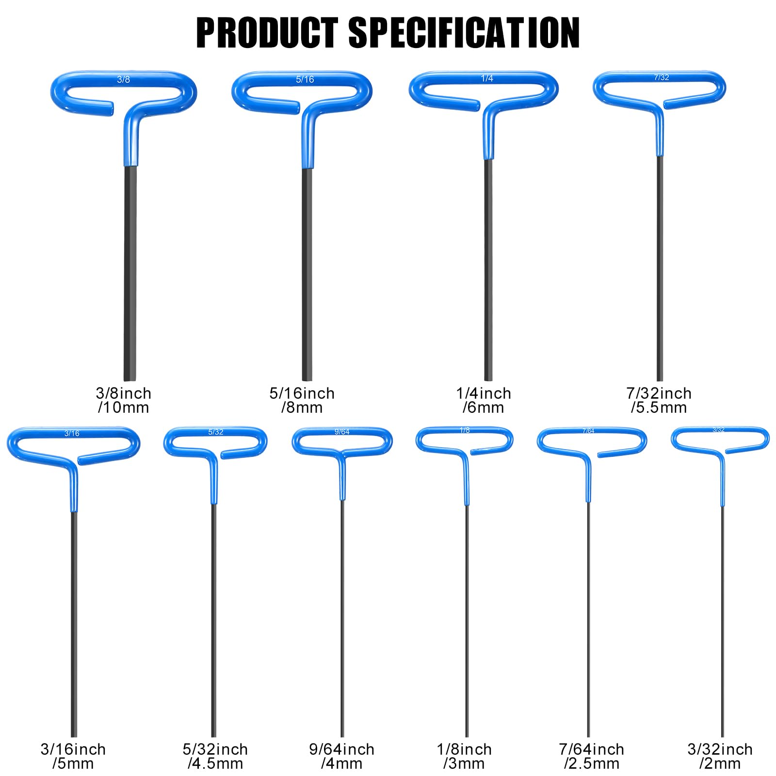 Honoson blue T-handle hex key 7/64 with ergonomic grip for bike repairs