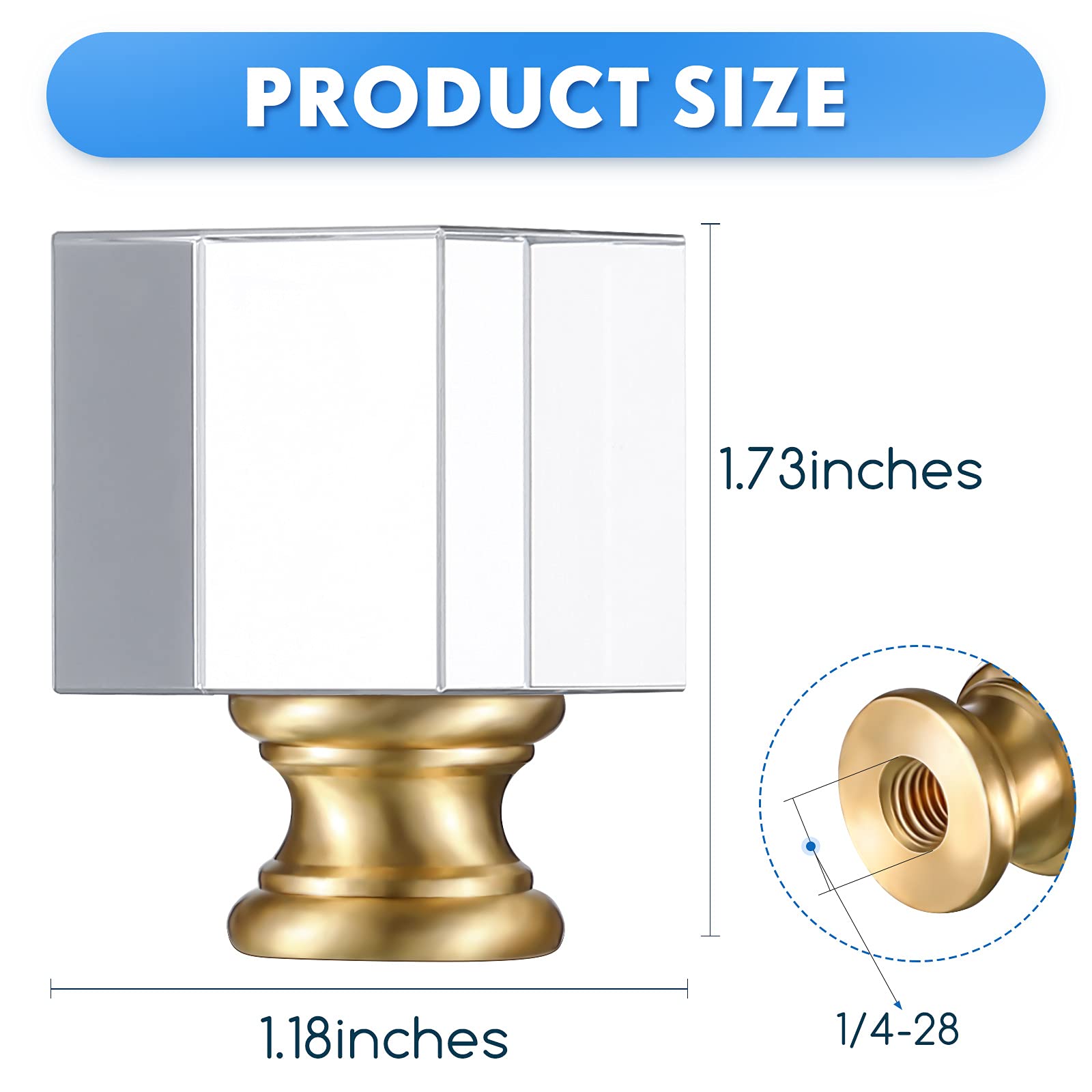 Honoson crystal finial close-up shows clear cube brilliance for modern styling