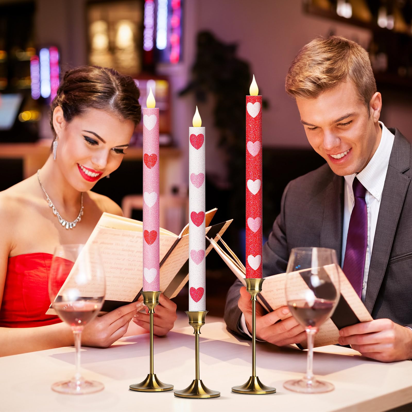 Honoson heart glitter taper candle enhances romantic lighting