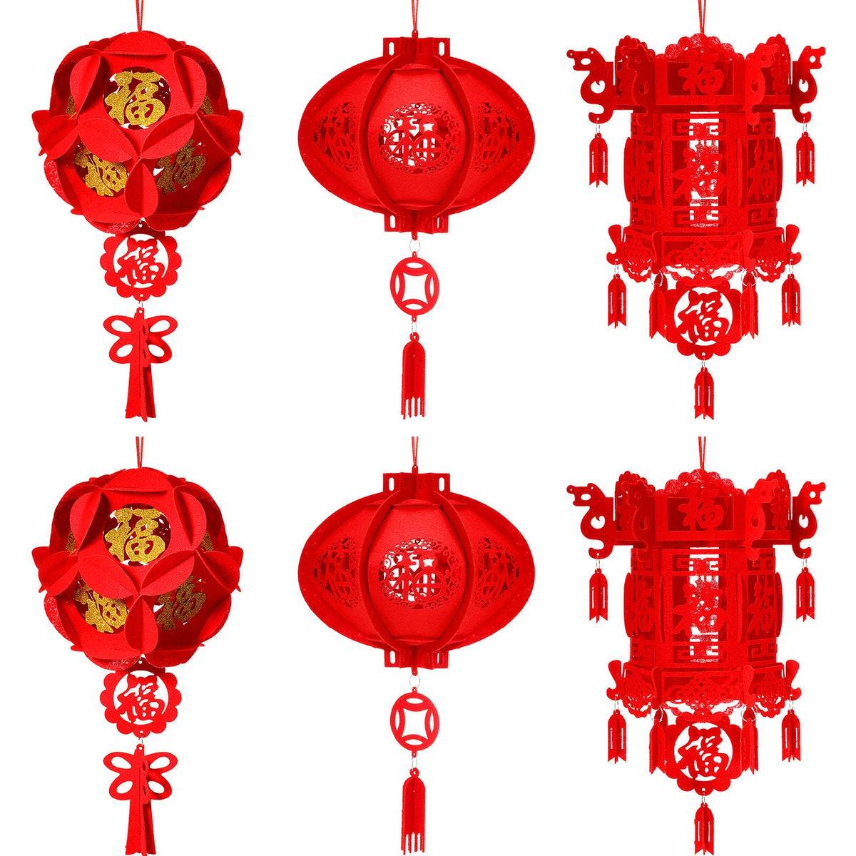 Honoson 6-pack red Chinese lanterns for Lunar New Year decor, 10 inches.