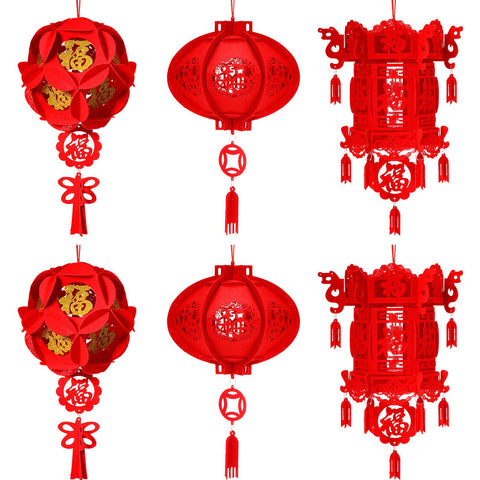 Honoson 6-pack red Chinese lanterns for Lunar New Year decor, 10 inches.