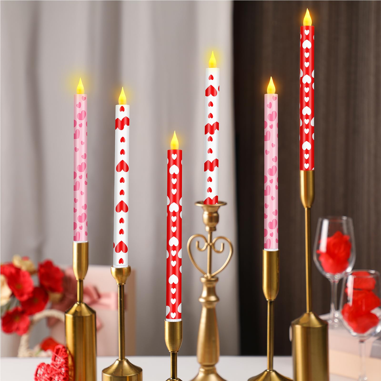 Honoson candles stand 10.6 inches tall for mantel, table, or windowsill use.