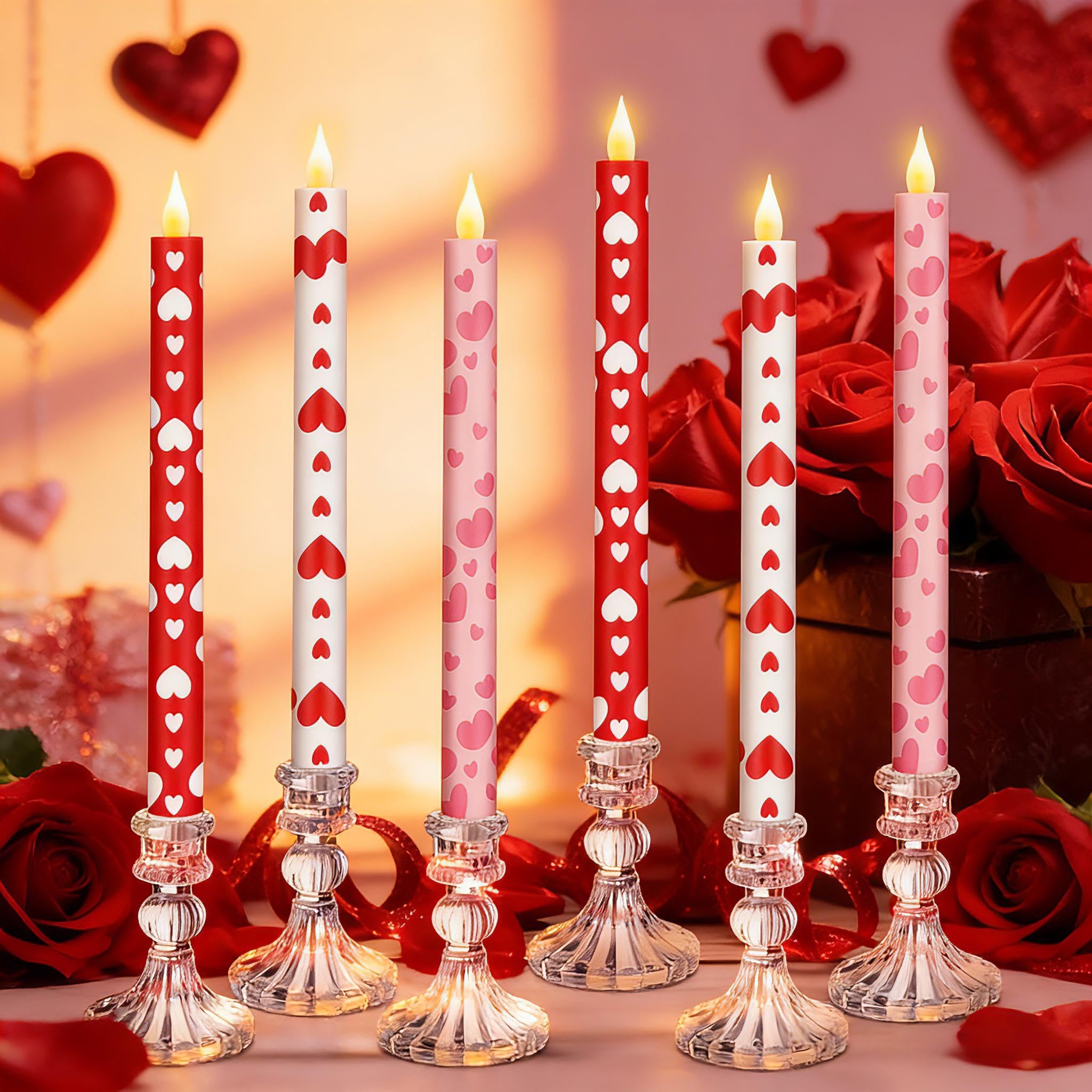 Honoson Valentine 6-pack candles create a romantic table display.