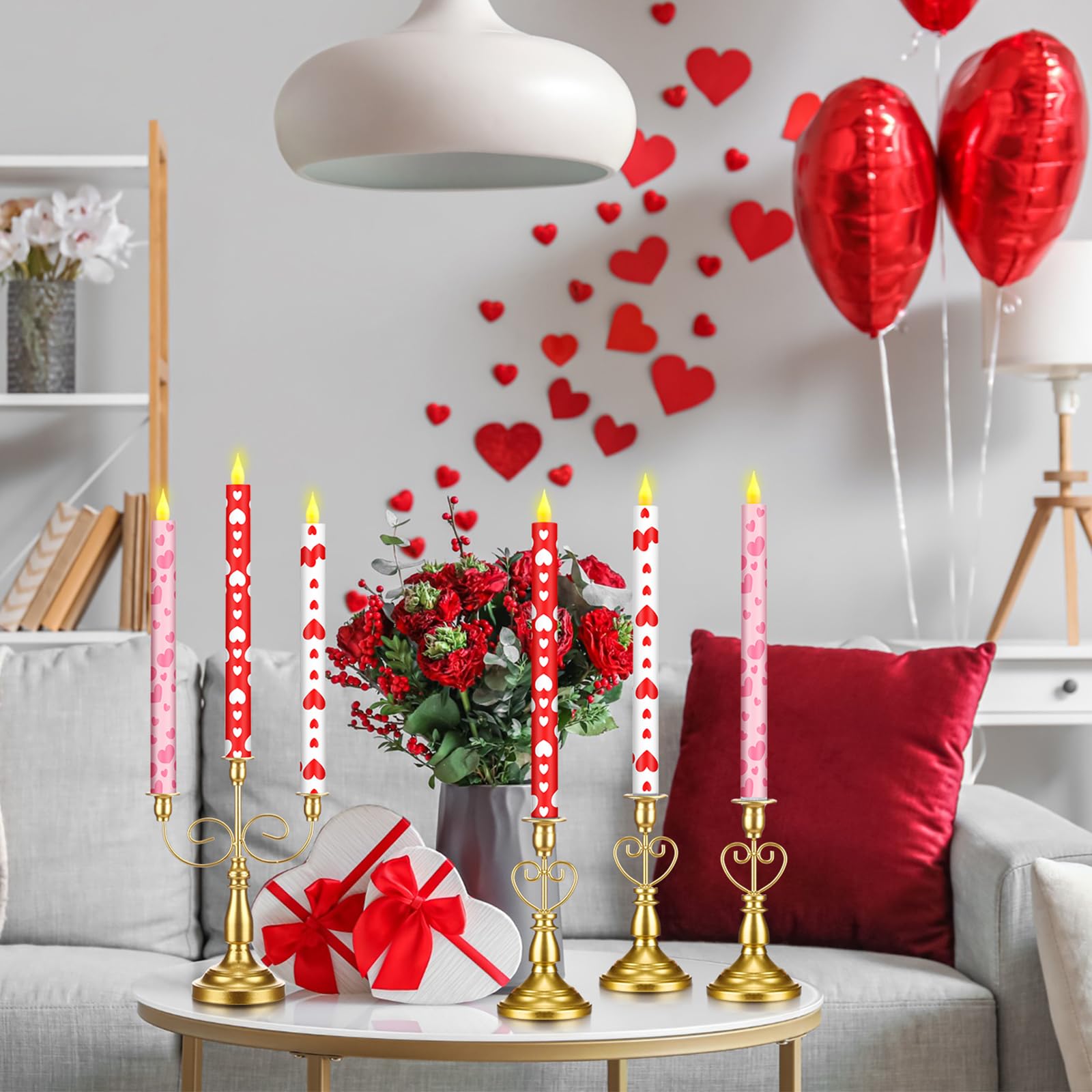 Honoson candles on mantel and shelves to add romantic ambiance.
