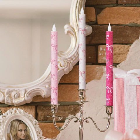 Honoson pink glitter bow candle detail adds festive charm.