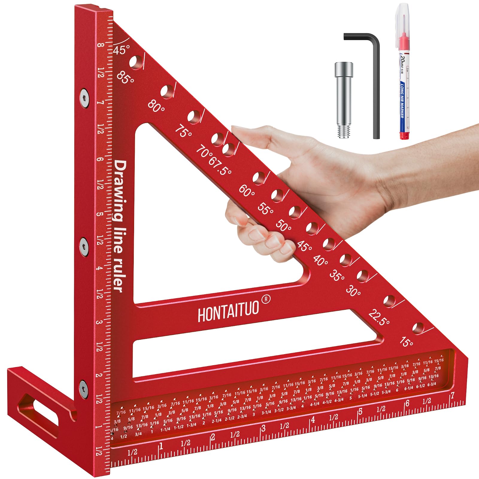 HONTAITUO 8.5-inch carpenter square for precise multi-angle marking in woodworking.