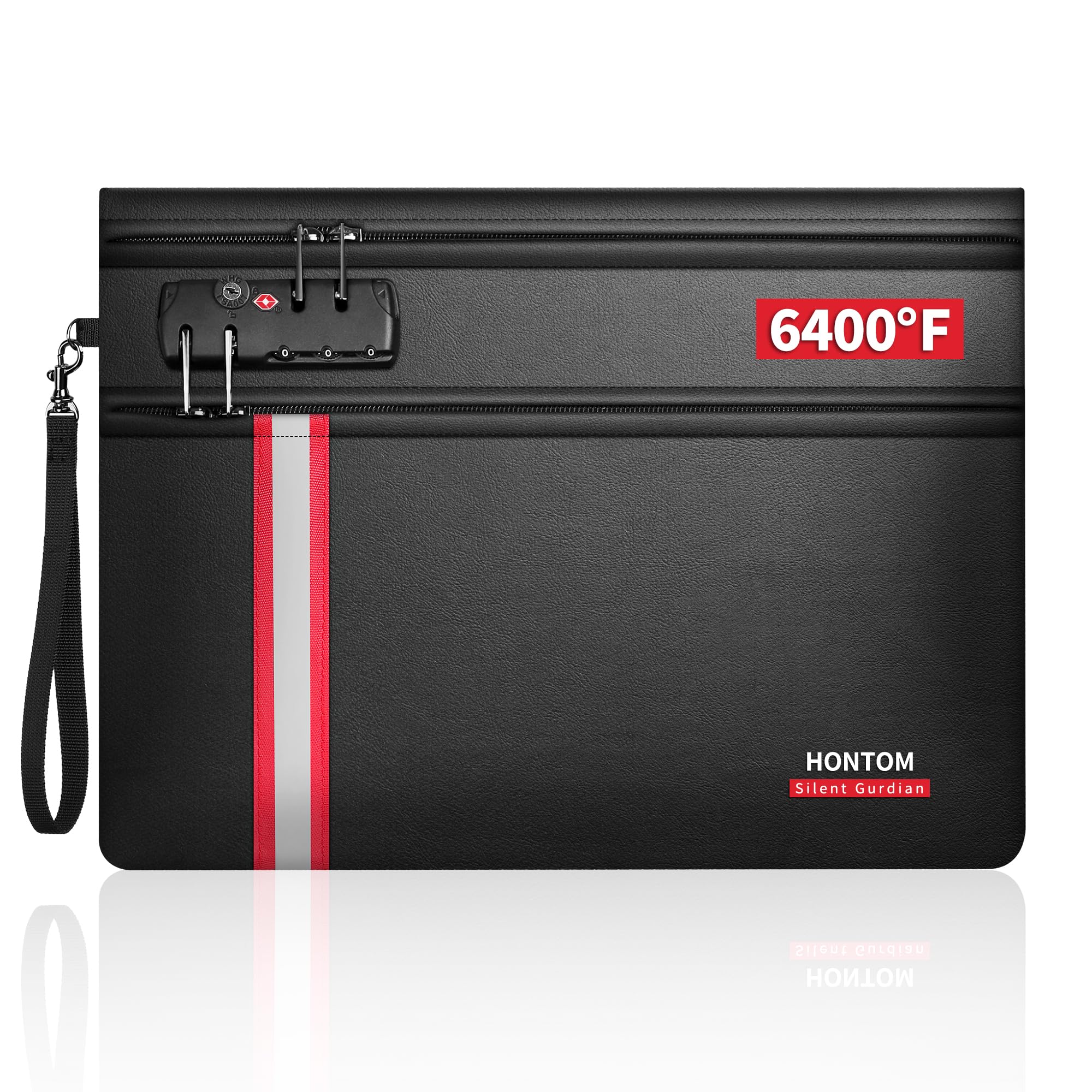 Hontom fireproof bag front view demonstrates sturdy protection for valuables.