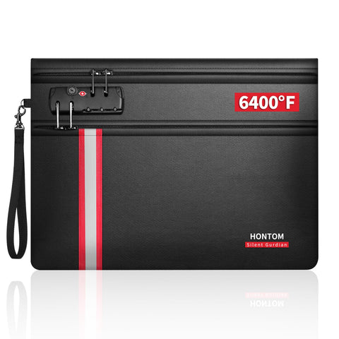 Hontom fireproof bag front view demonstrates sturdy protection for valuables.