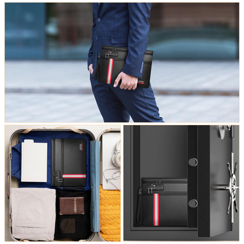 Letter-size documents and passports fit securely for home or travel.