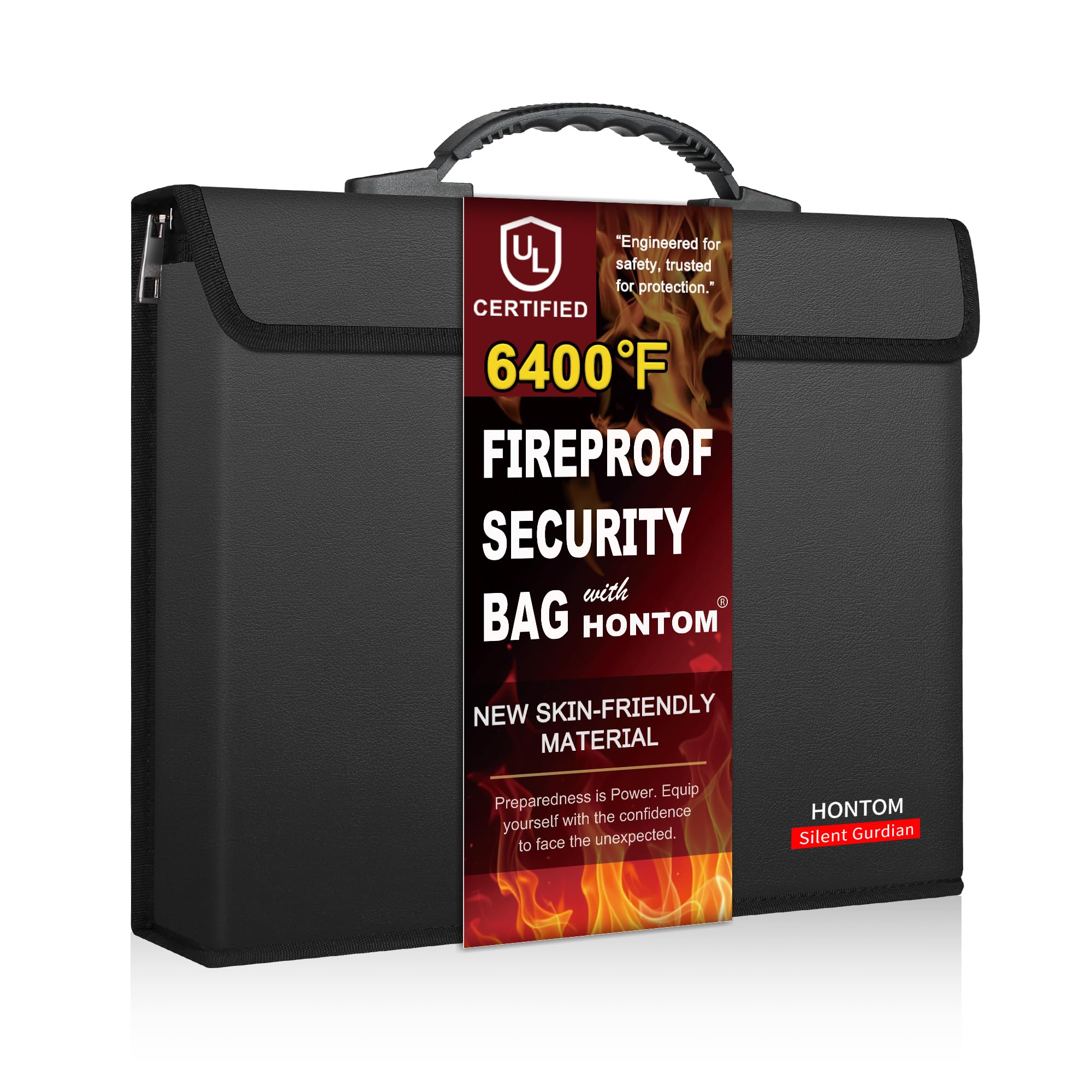 Hontom fireproof bag with lid closed showing sleek, professional exterior for secure storage
