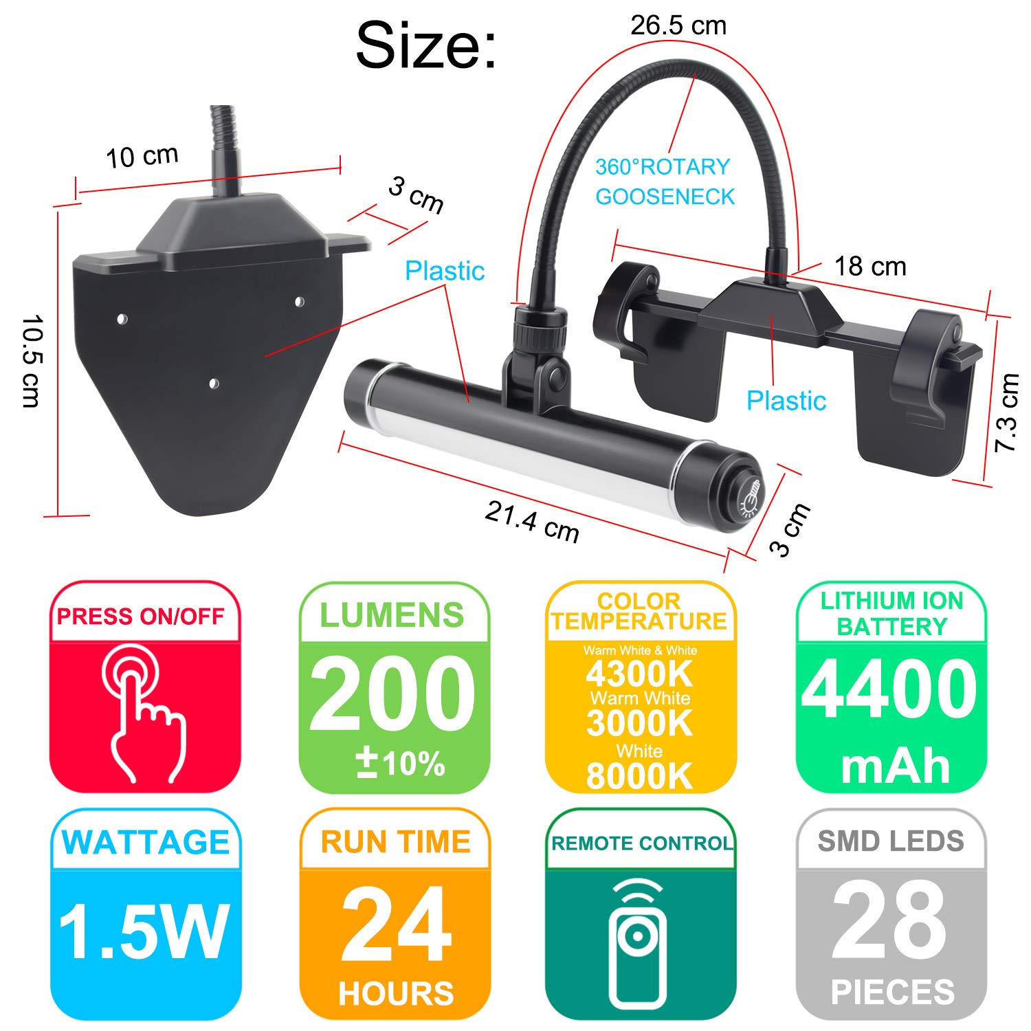 HONWELL picture light 360° neck enables precise angle for portraits and frames