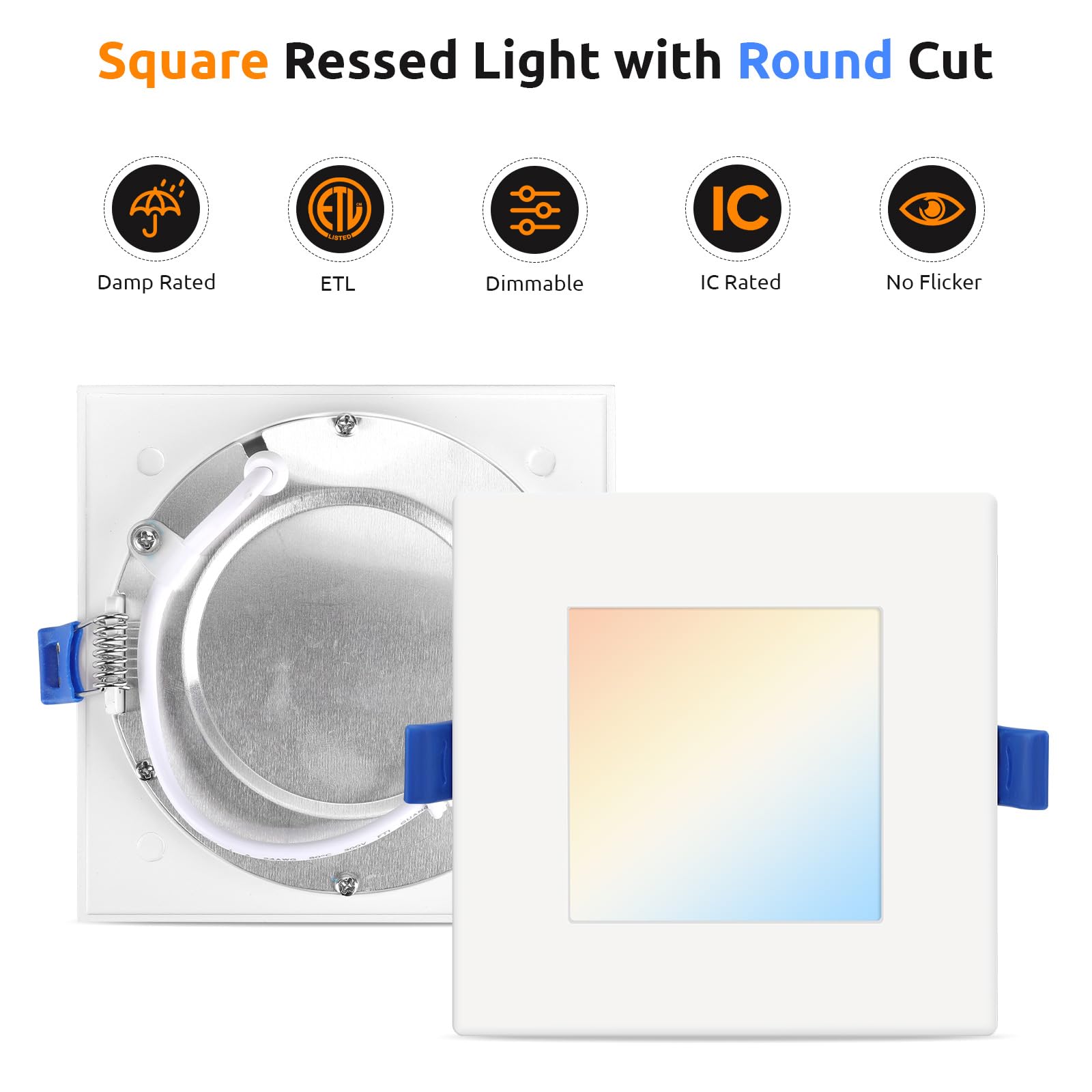 HONZIN square LED downlight showing 5CCT switch for ambience