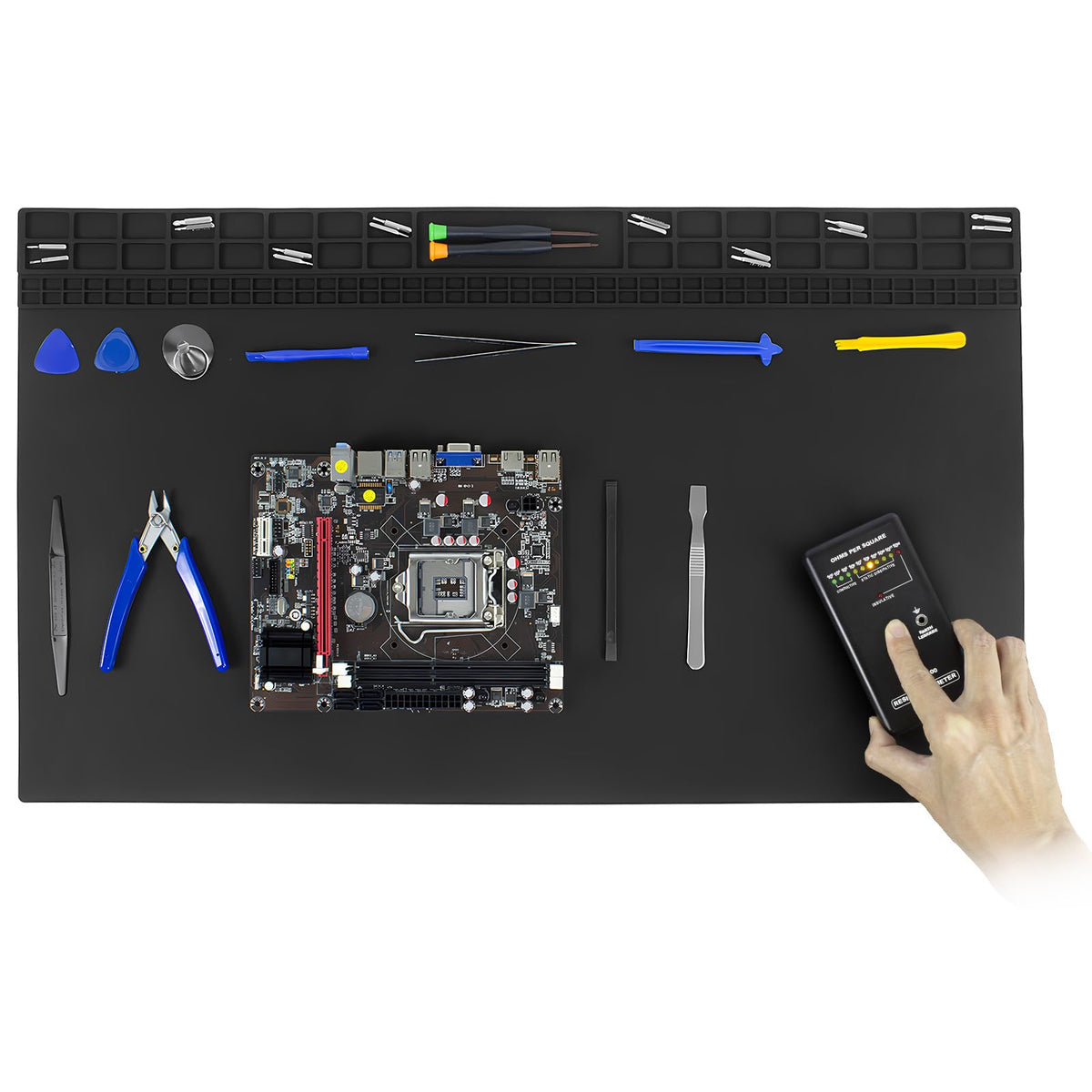 Hooandxk anti-static mat close-up with ESD-safe silicone surface for electronics work