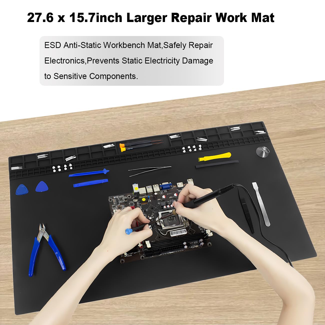 Hooandxk repair setup accommodates phones and laptops on a stable mat