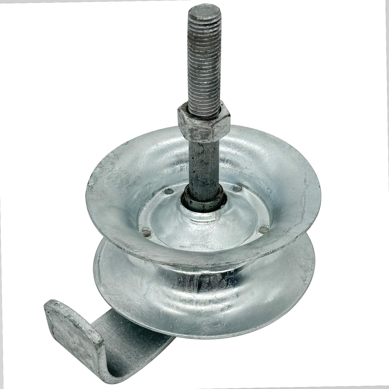 HOOBBS sliding gate roller 5-inch wheel close-up highlighting rugged steel construction.