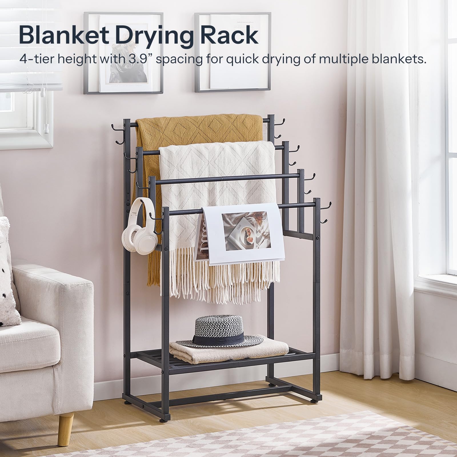 HOOBRO 4-Tier Towel Rack front view highlights multi-use design and sturdy frame.