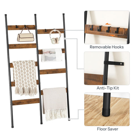 HOOBRO blanket ladder rustic black brown finish complements industrial and cozy decors.