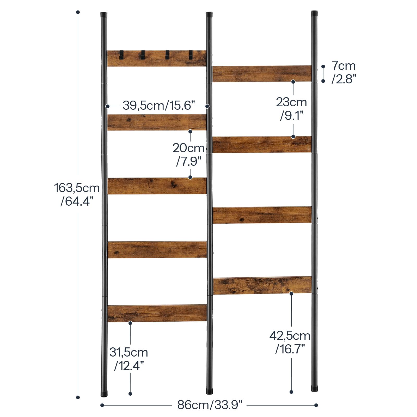 HOOBRO blanket ladder uses a sturdy metal frame with particleboard shelves for durability.