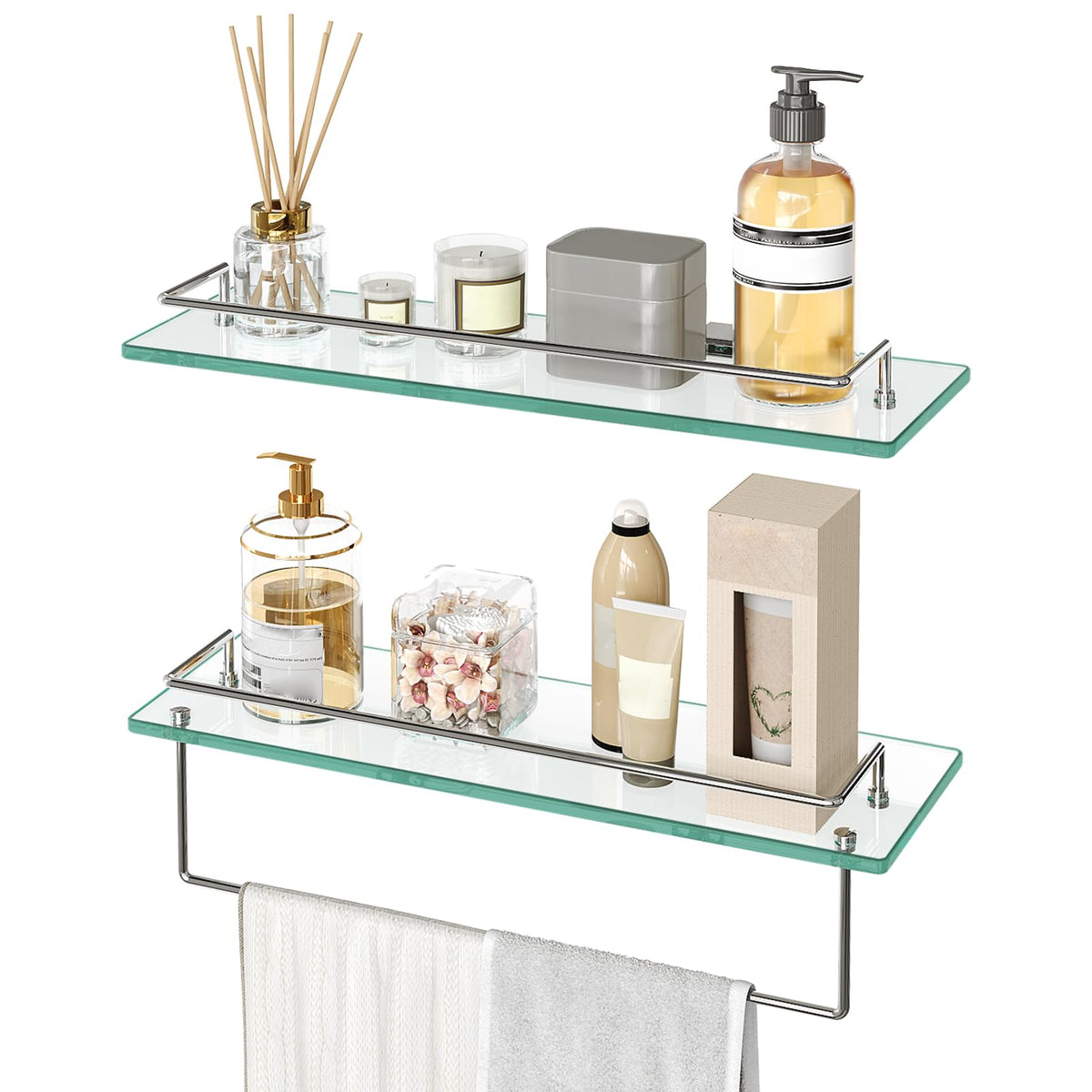 HOOBRO glass bathroom shelves set 2 wall-mounted for organized toiletries.