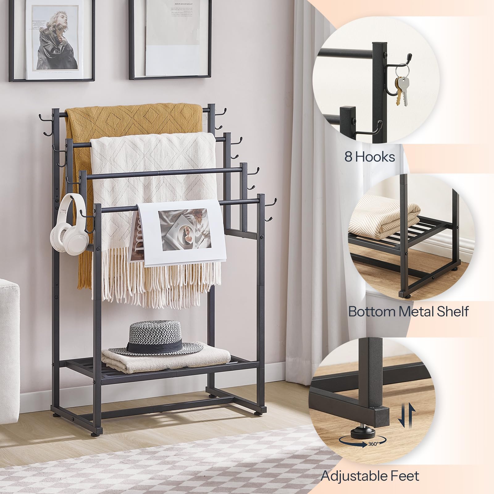 HOOBRO industrial black frame showcases durable metal construction and modern style installation.