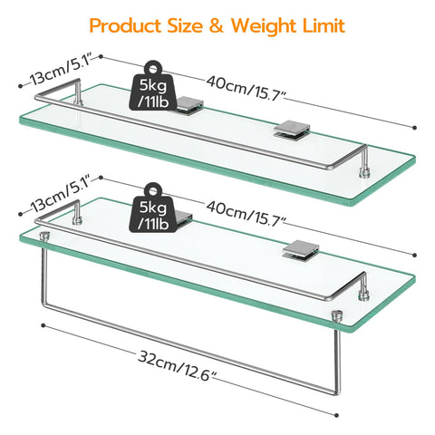 HOOBRO rounded-edge glass shelves ease access and reduce injury risk.