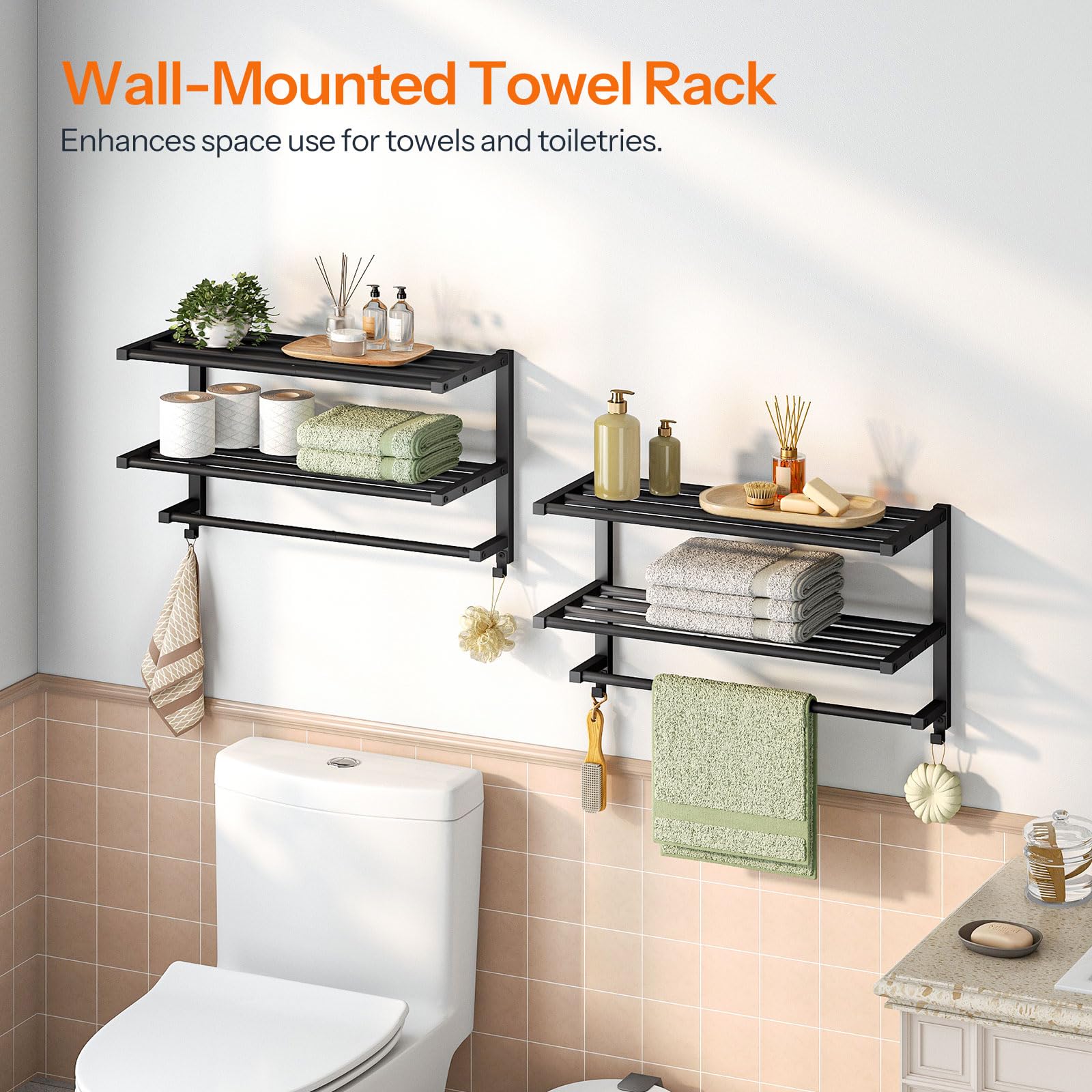 HOOBRO towel rack 23.8-inch wall-mounted side view showing slim footprint.