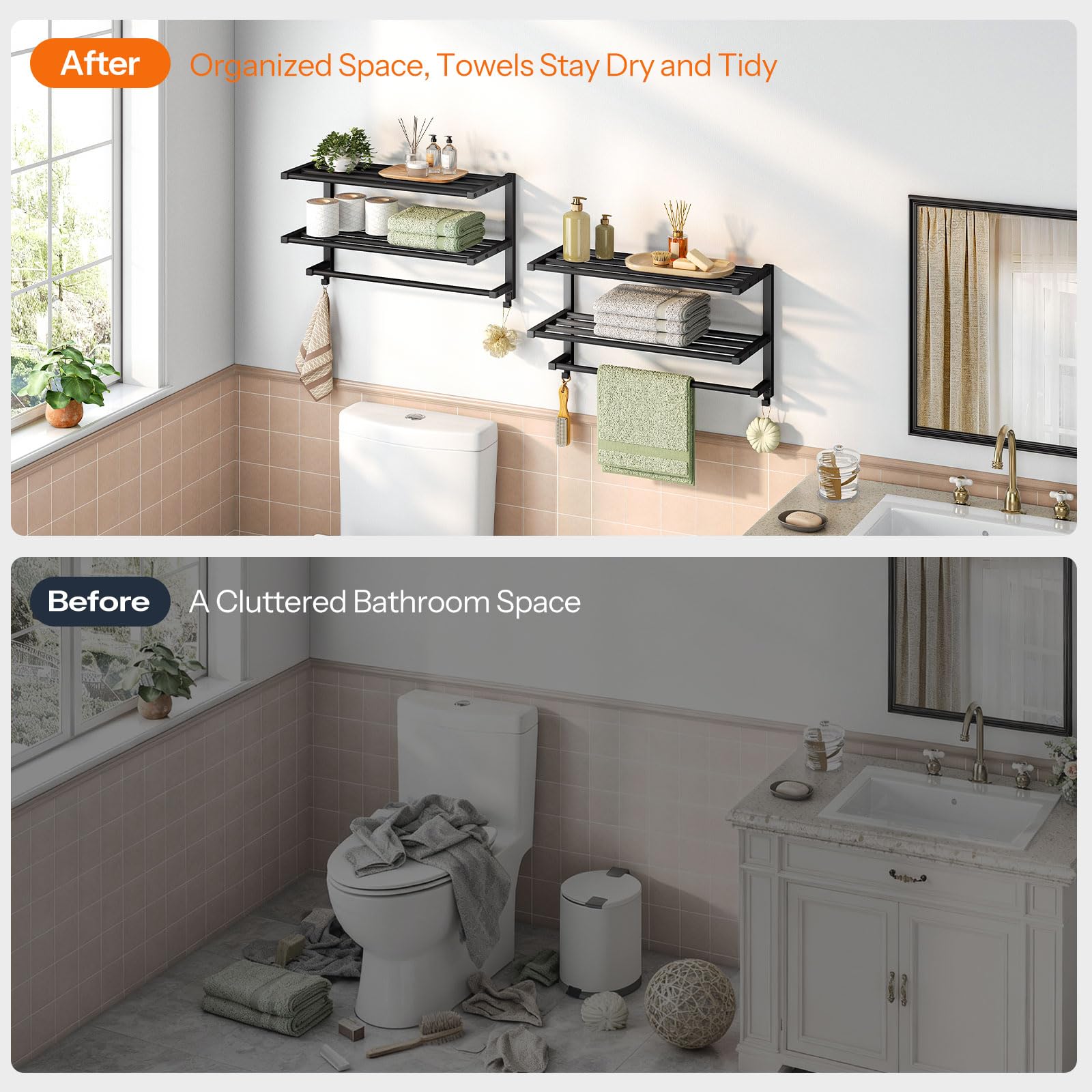 HOOBRO towel rack black matte finish for modern bathrooms.
