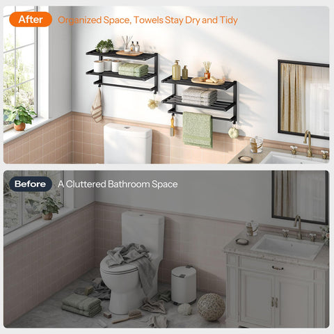 HOOBRO towel rack black matte finish for modern bathrooms.