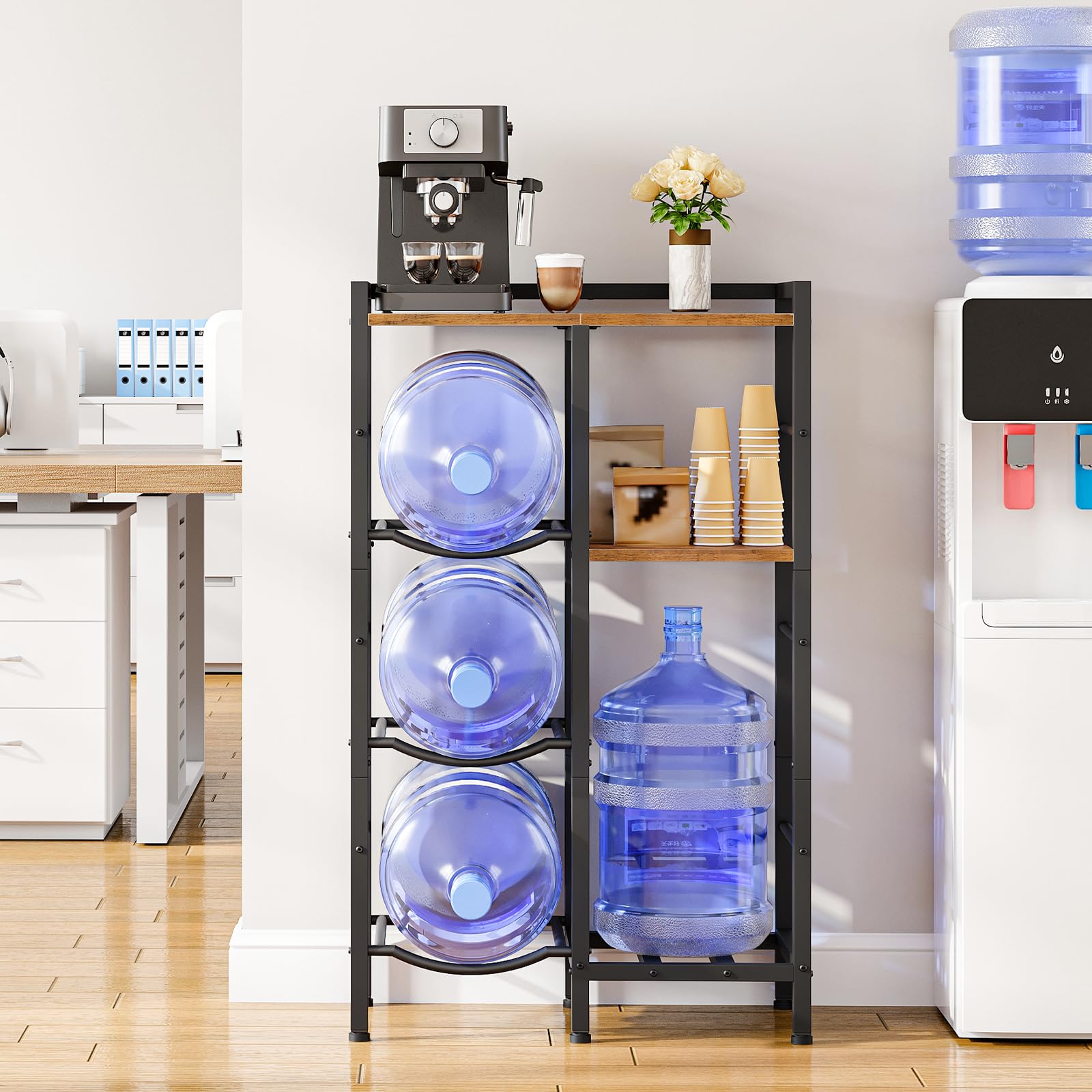 HOOBRO water bottle rack with wooden shelves for cups and decor