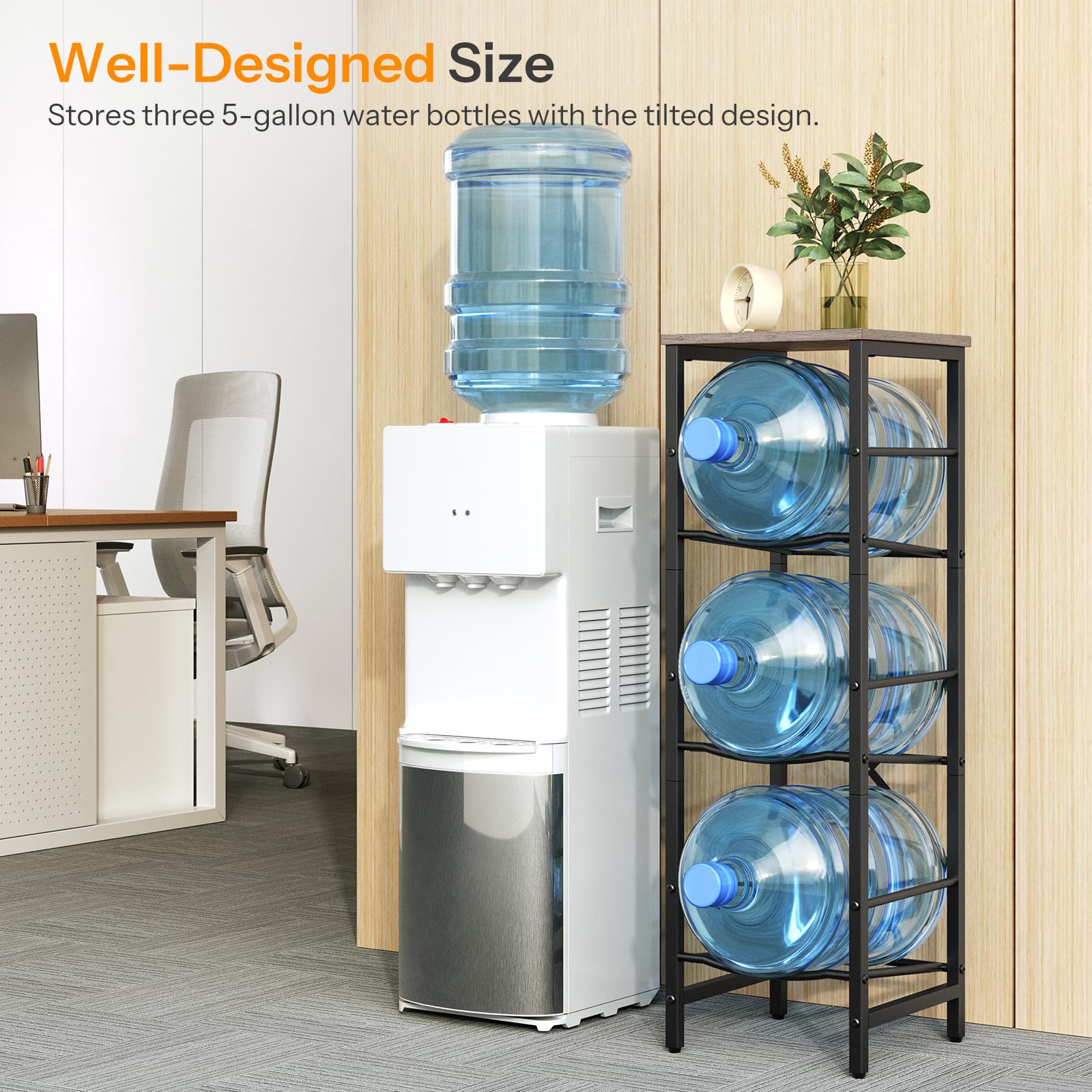 HOOBRO water jug rack – side view demonstrates adjustable feet for uneven floors.