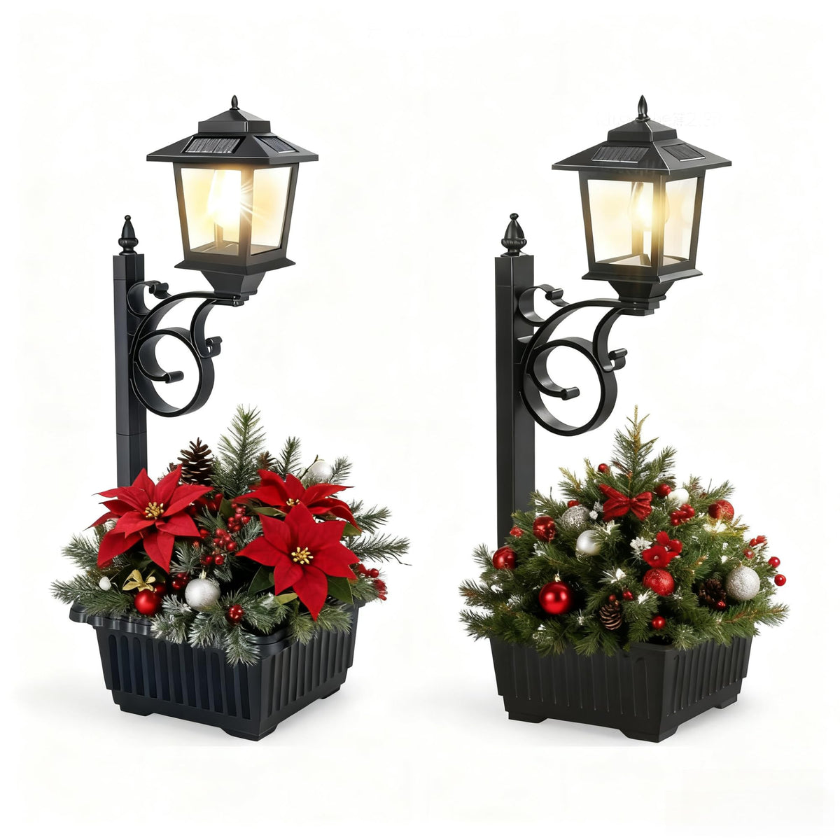 HOODINK 2-pack solar lamp post with planter left view, ambient pathway lighting for entryways
