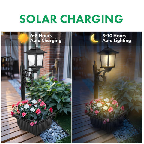HOODINK 2-pack solar lamp post with planter right view, elegant garden entrance illumination