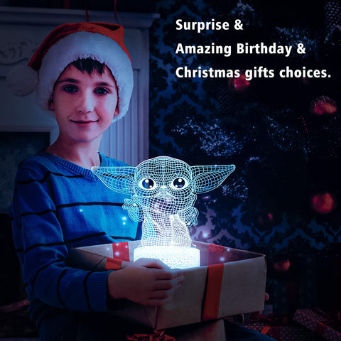 Hoofun Baby Yoda 3D lamp showing color range for study or play.