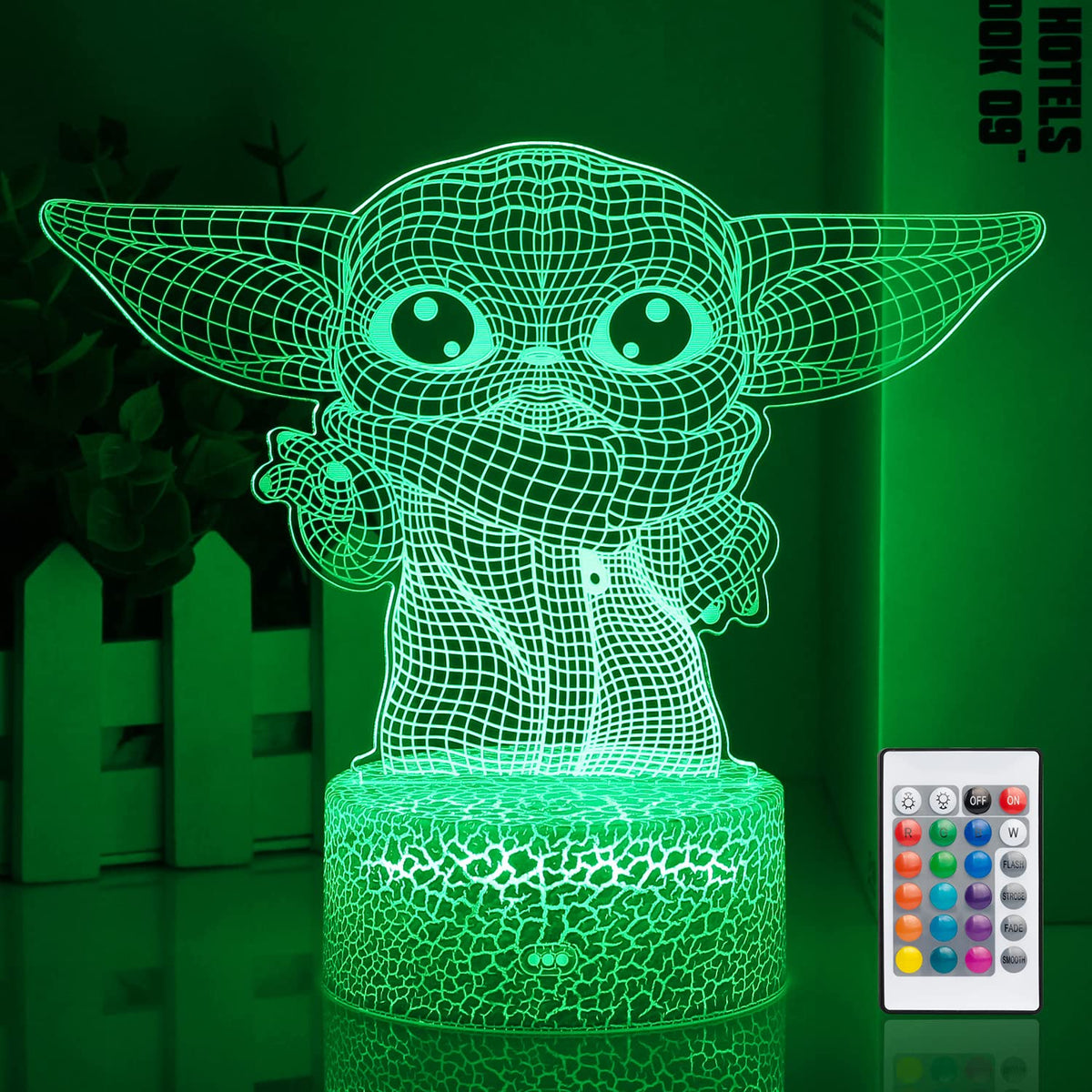 Hoofun Star Wars 3D Night Light with remote colors for kid-friendly ambiance.