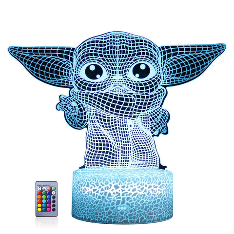 Hoofun Baby Yoda 3D lamp with smart touch for quick color changes.