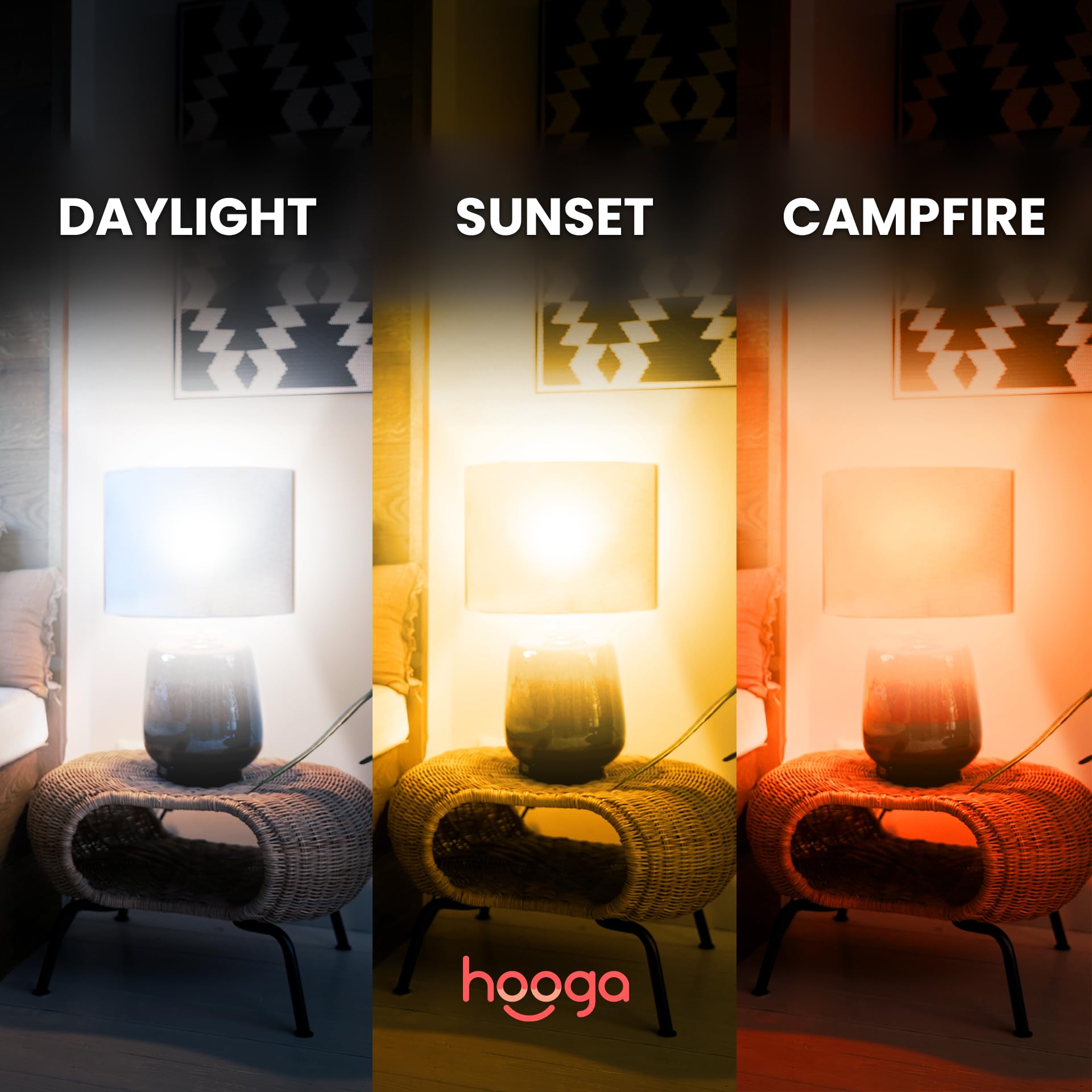Hooga Circadian 1400K campfire night mode reduces blue light for wind down