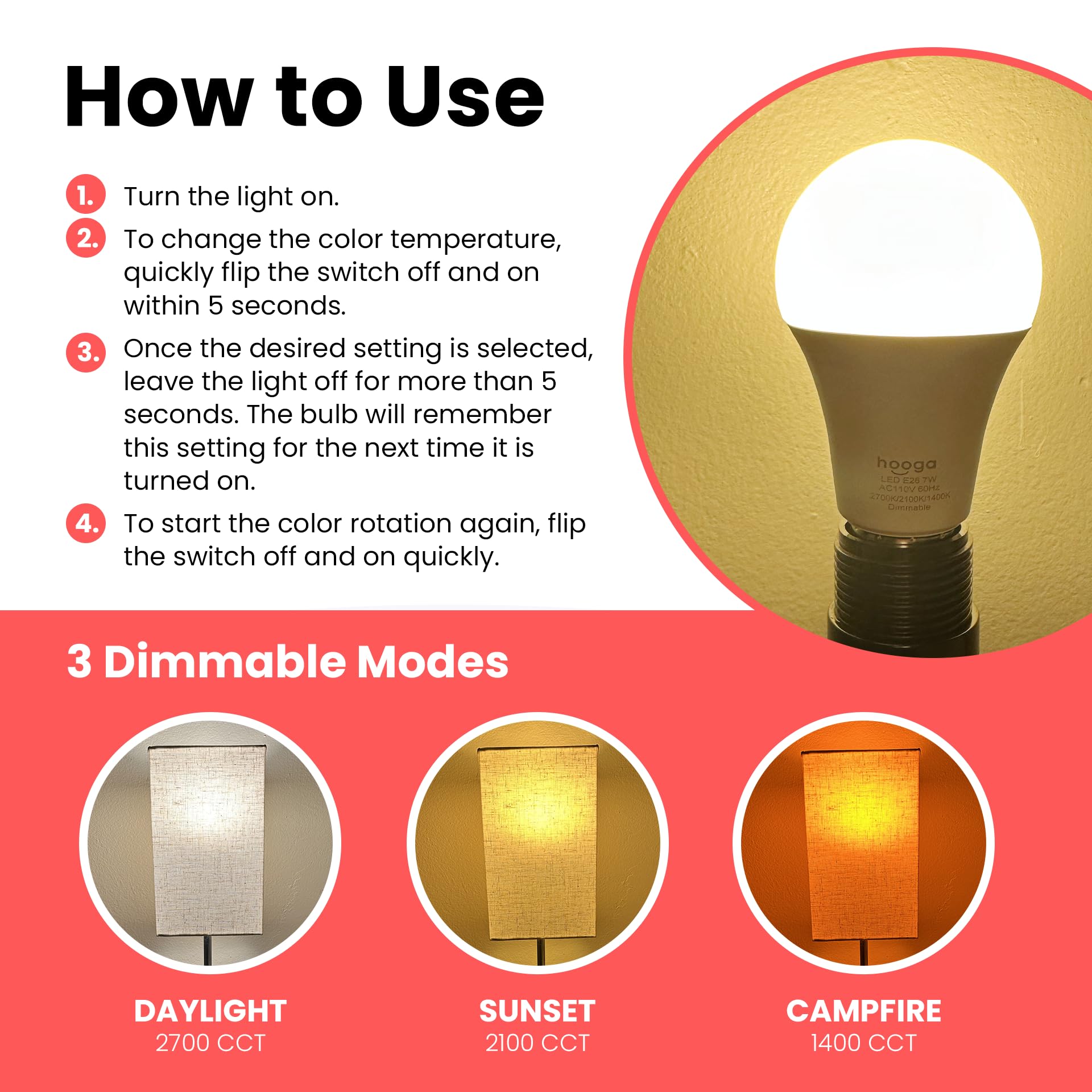 Hooga Circadian bulb with E26 base fits standard fixtures for easy upgrade