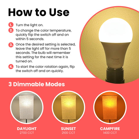 Hooga Circadian bulb with E26 base fits standard fixtures for easy upgrade