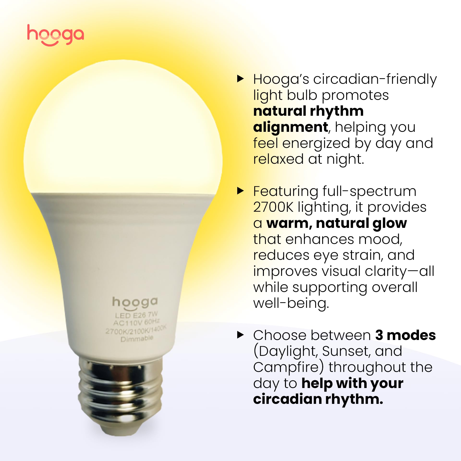 Hooga circadian rhythm bulb 2100K for relaxing evenings and calm focus