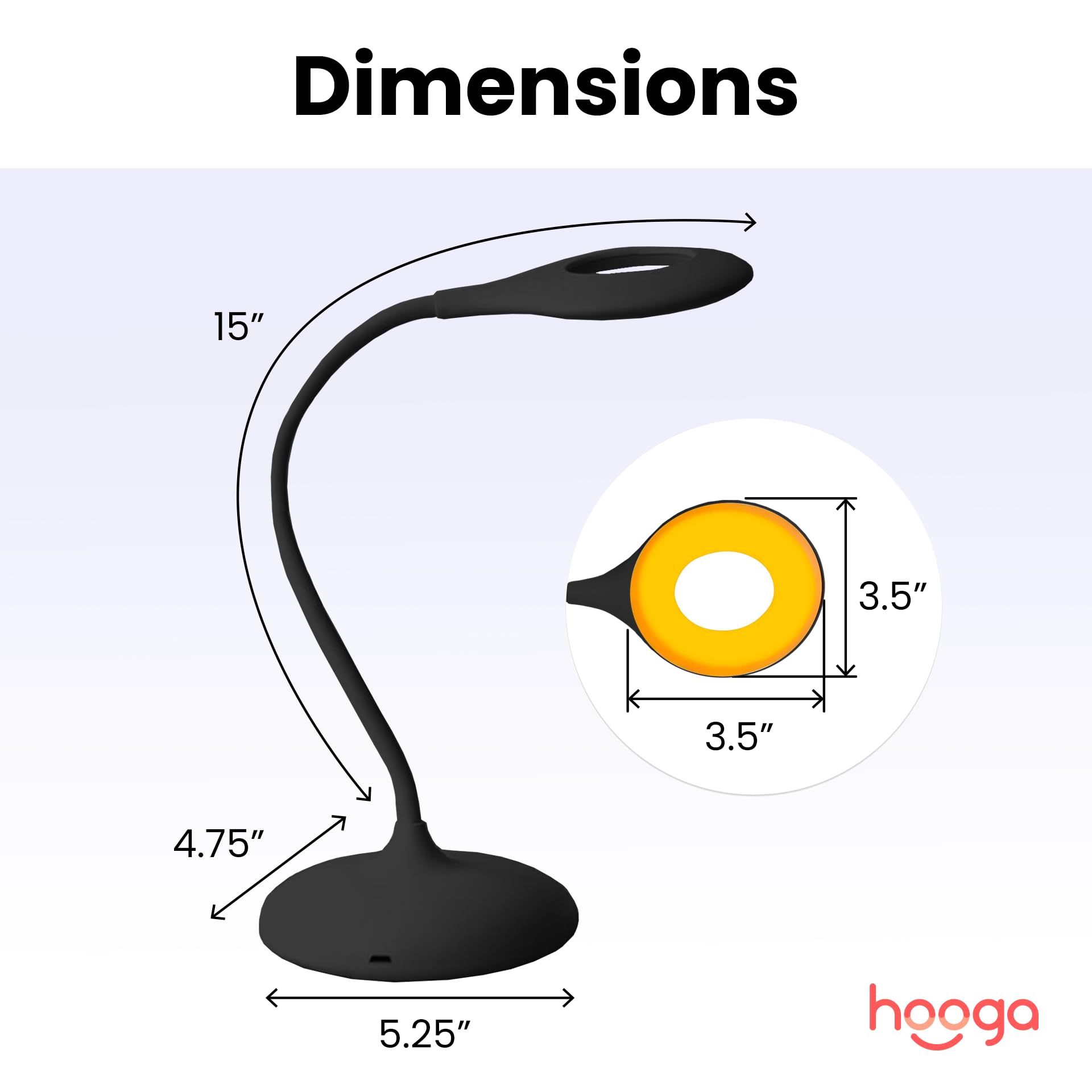 Hooga Desk Lamp rechargeable battery enables cordless use anywhere