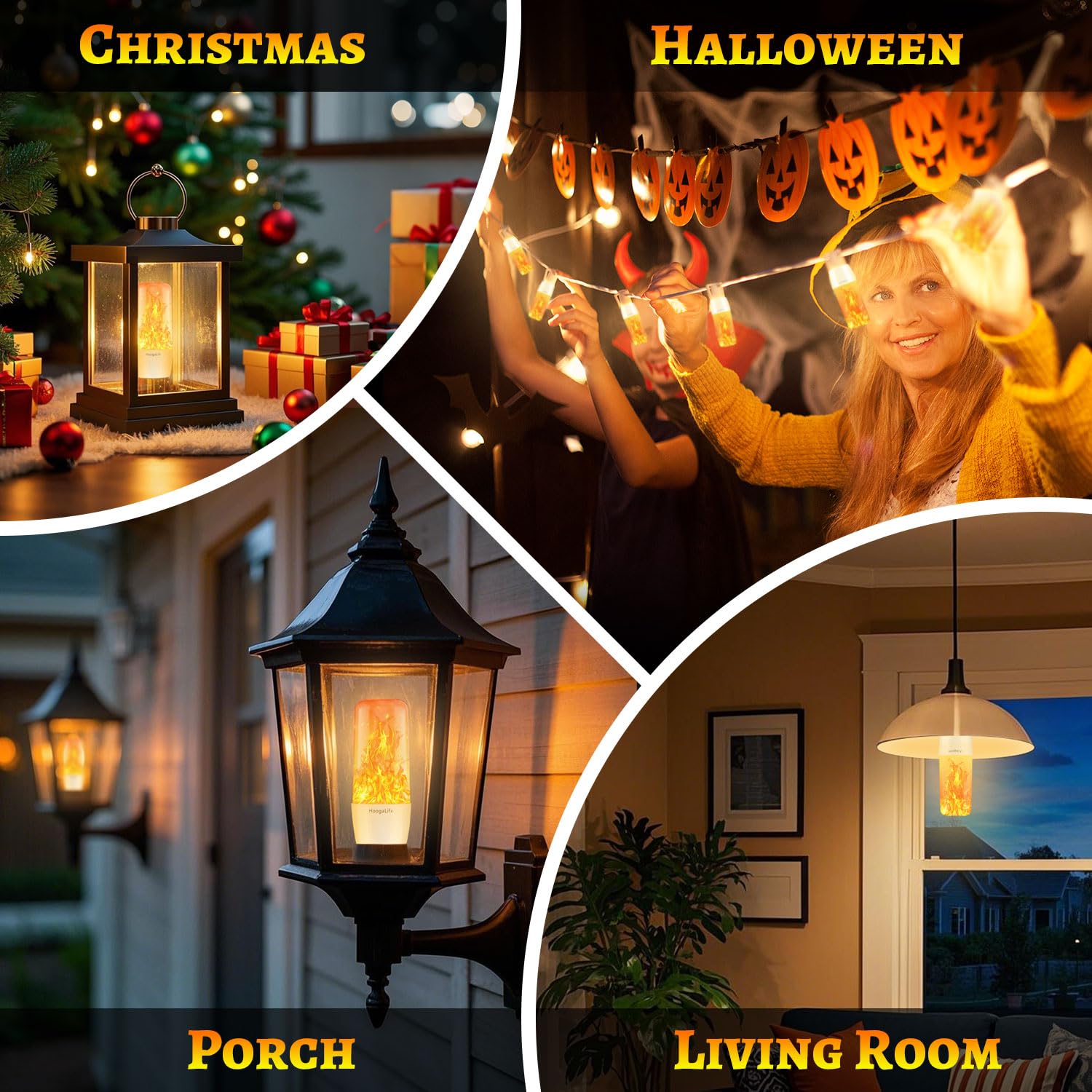 HoogaLife flame light bulb E26 base easy installation in lamps or lanterns.