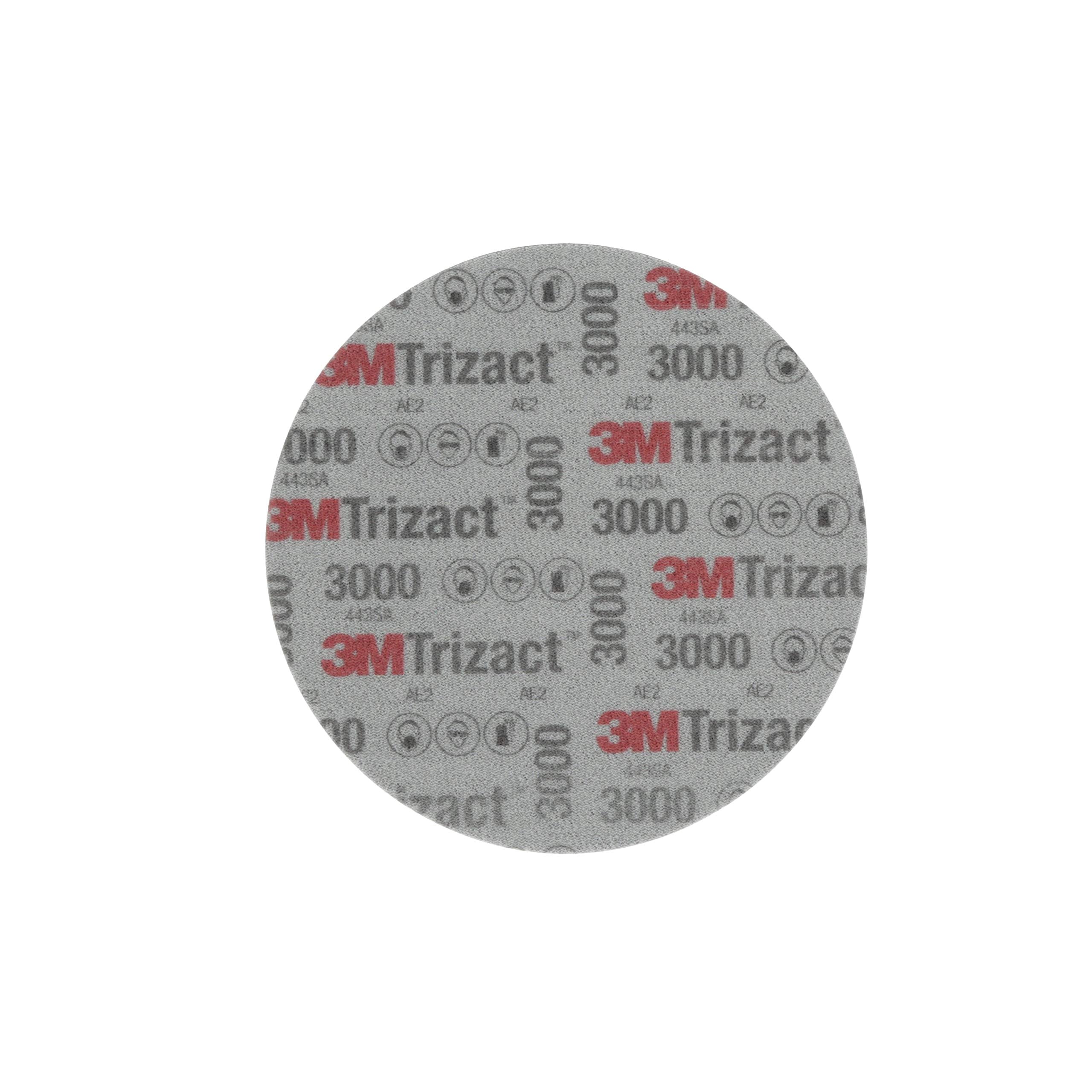 Hookit Trizact foam disc mounted on pad during a paint refinishing workflow.