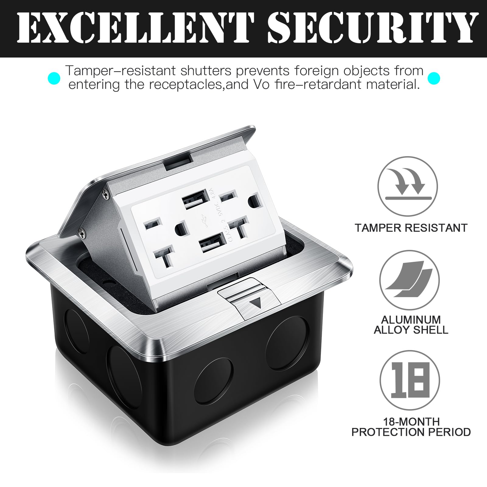 IP44 weatherproof outlet guards against outdoor moisture.