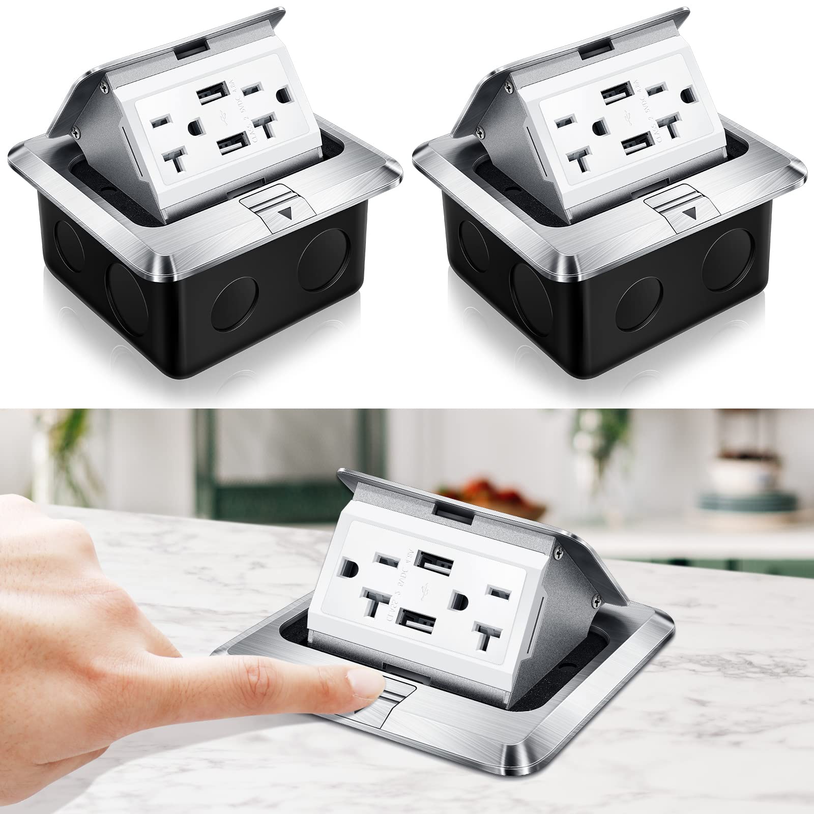 Hoolerry pop-up floor outlet kit in silver for clean power access.