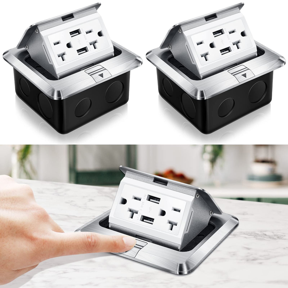 Hoolerry pop-up floor outlet kit in silver for clean power access.