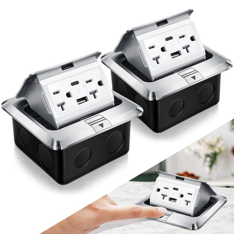 Hoolerry pop-up floor outlet box in silver for clean floor access