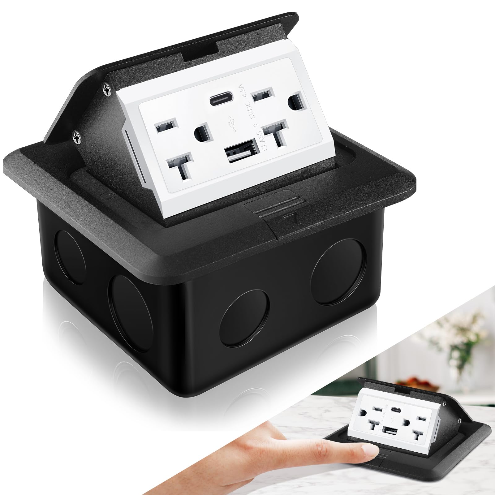 Hoolerry pop-up floor outlet cover ready for convenient countertop power access and neat integration.