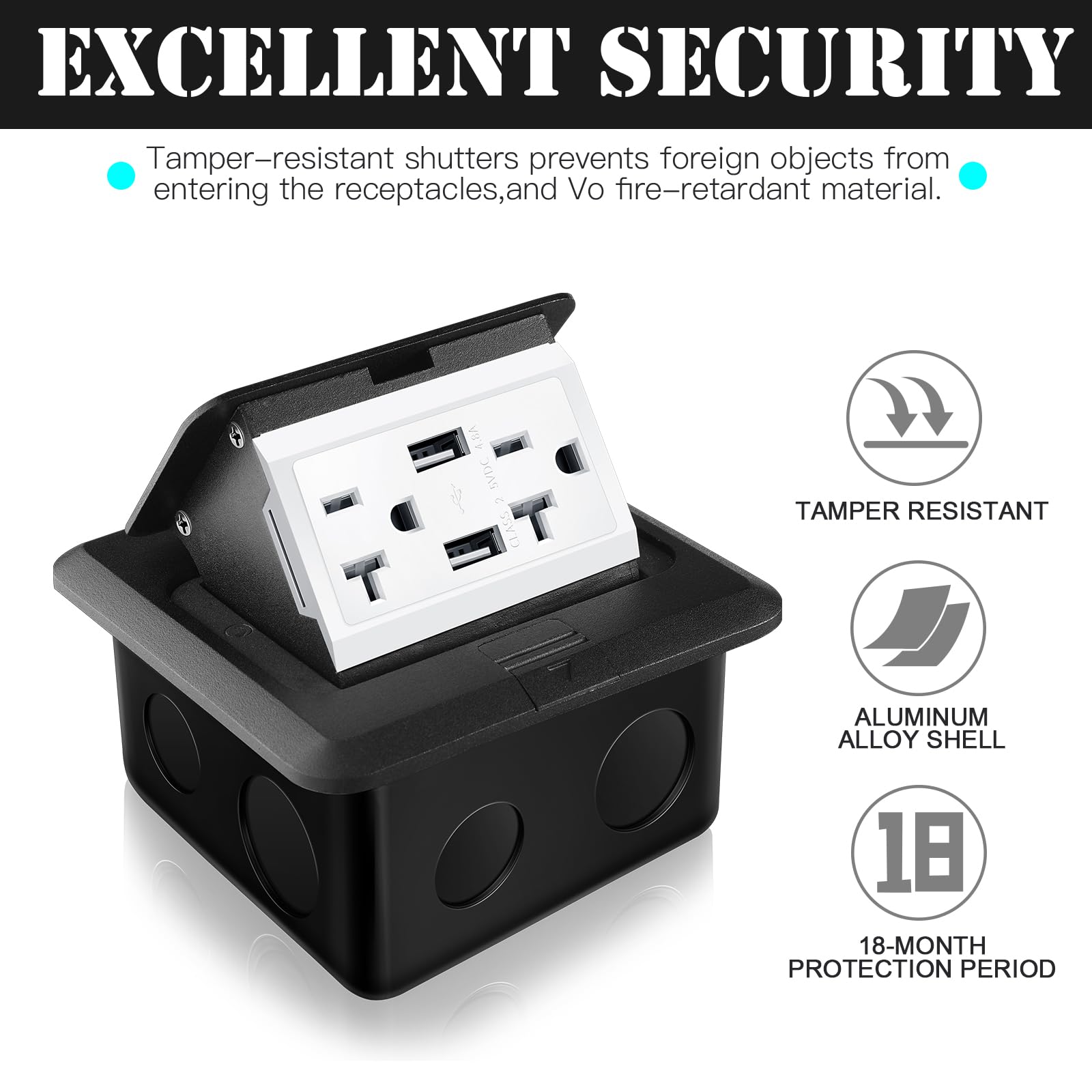 Hoolerry tamper-resistant electrical box keeps cords tidy and away from children.