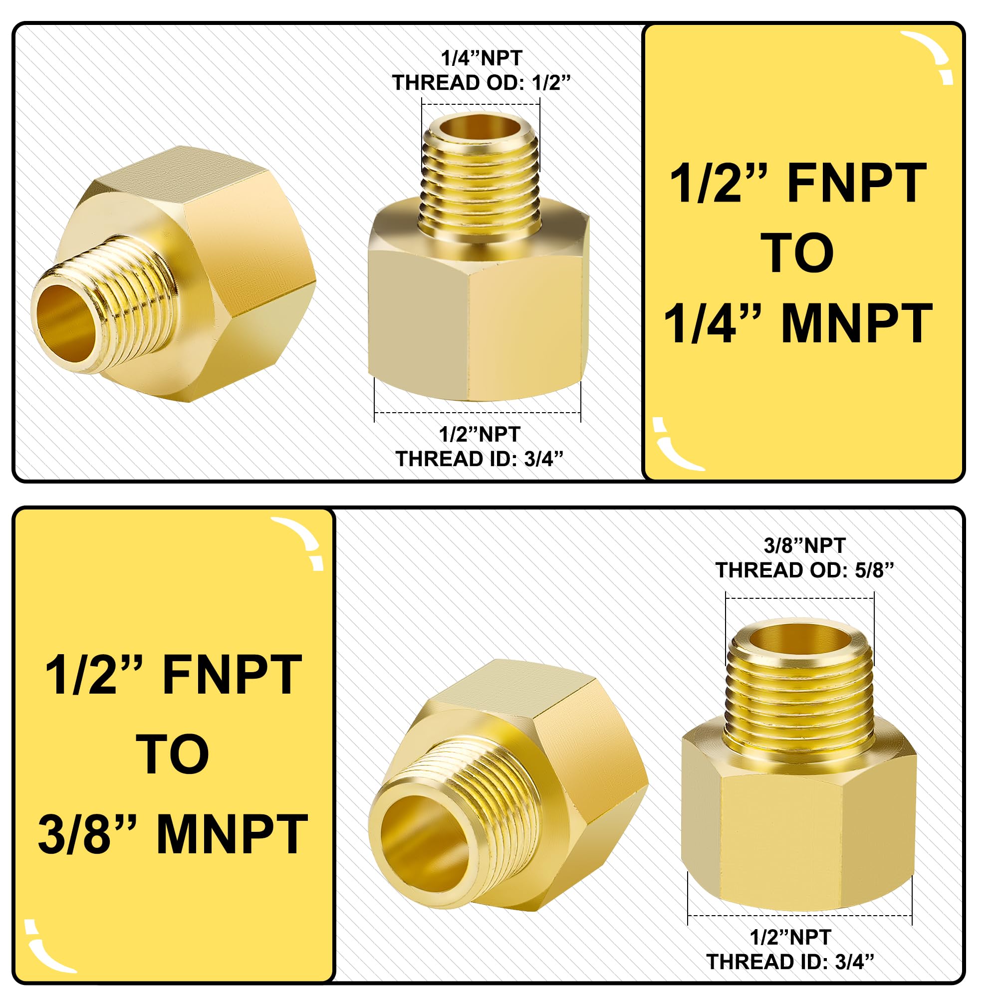 HOOTSUM 1/2in FNPT to 3/8in MNPT reducers for versatile setups.